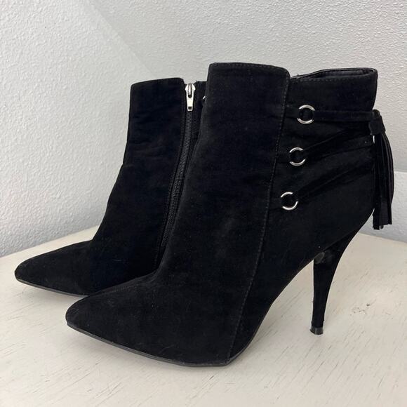 Anne Michelle Lonestar-11 black faux velvet stiletto heel boot size 10 - Picture 1 of 9